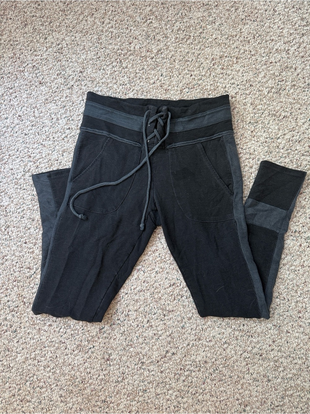 Free People Black Drawstring Track Pants with Contrast Paneling